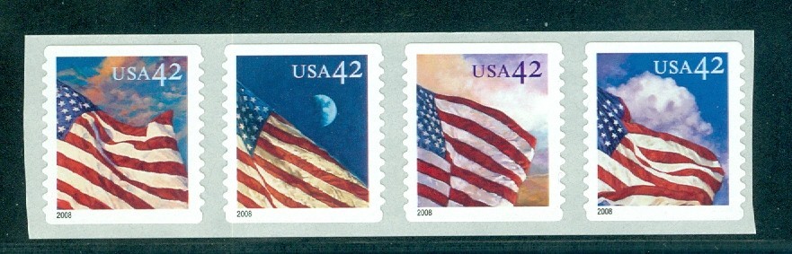 US 4247a Coil Strip/4 Flags, Mint NH