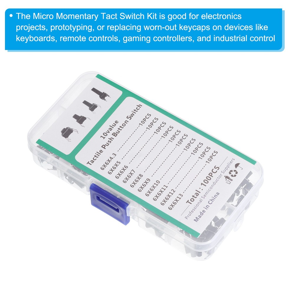 100pcs Micro Momentary Tact Switch Kit Tactile Push Button Switch 10 Types