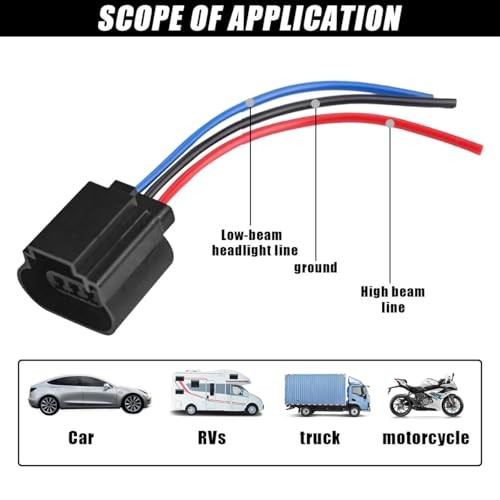 2PCS H13/9008 Headlight Connector with Wire Pigtail - Universal Socket Female