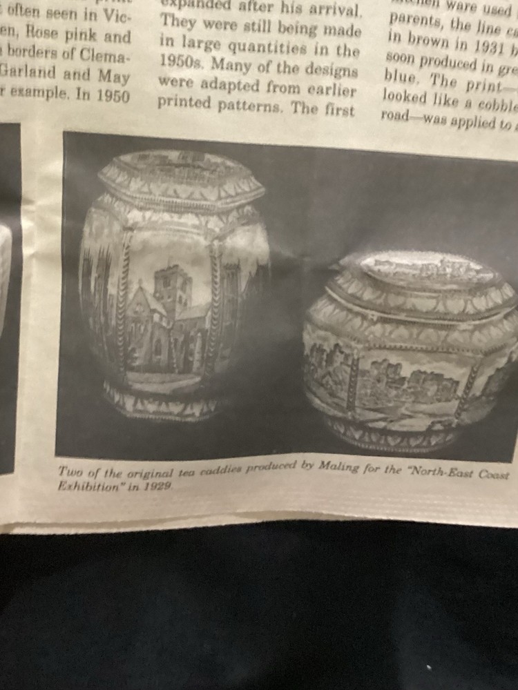 Rington's Maling Ware Tea Caddy England - Cathedrals 1929 Blue Transfer Ware @FS