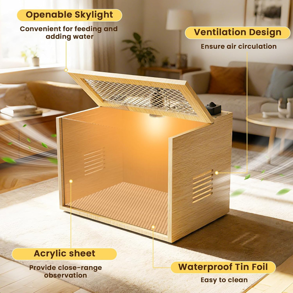 Brooder Box for Chicks, 16 Inch Wooden Chicken Brooder Box with 75W Heat Lamps,