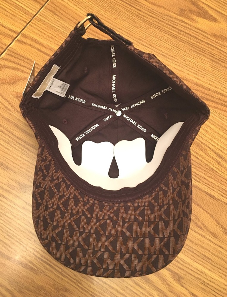 Michael Kors Women's MK Logo Monogram Strap Back Baseball Cap Hat - Brown NWT