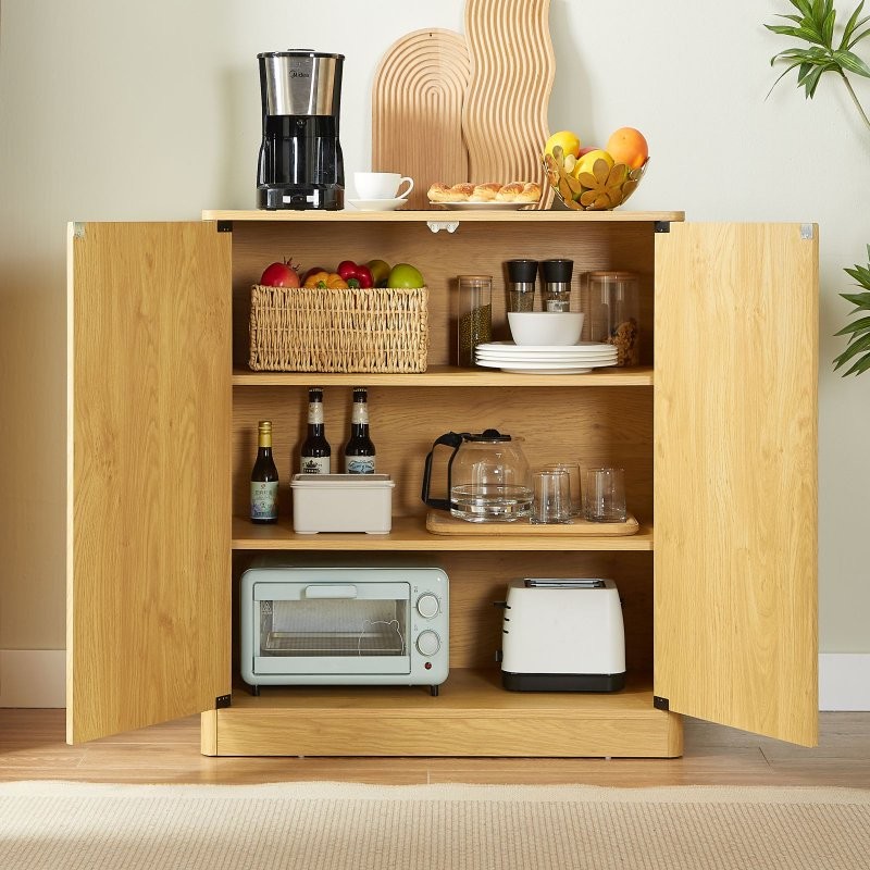 31.5" Sideboard Table Wavy Buffets Storage Cabinet, 2 Doors for Kitchen/Bedroom