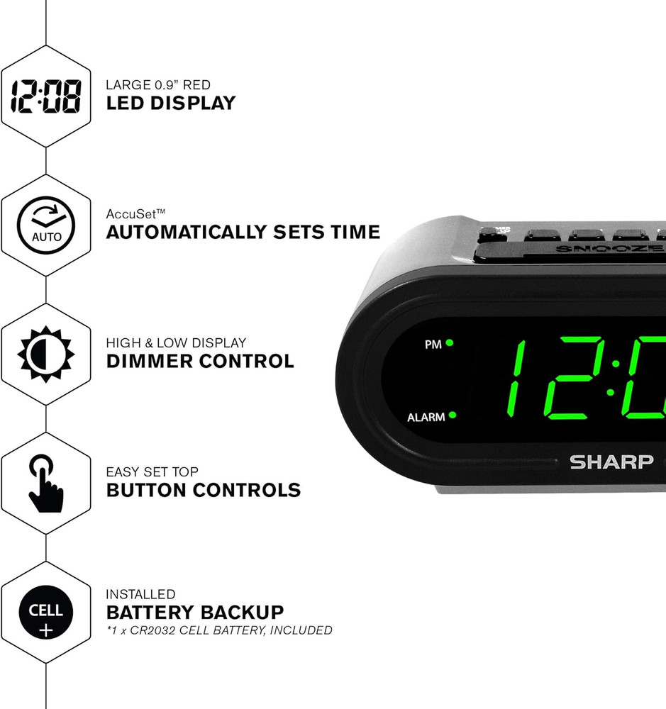 Digital Alarm with Accuset - Automatic Smart Clock, Never Needs Setting - Great
