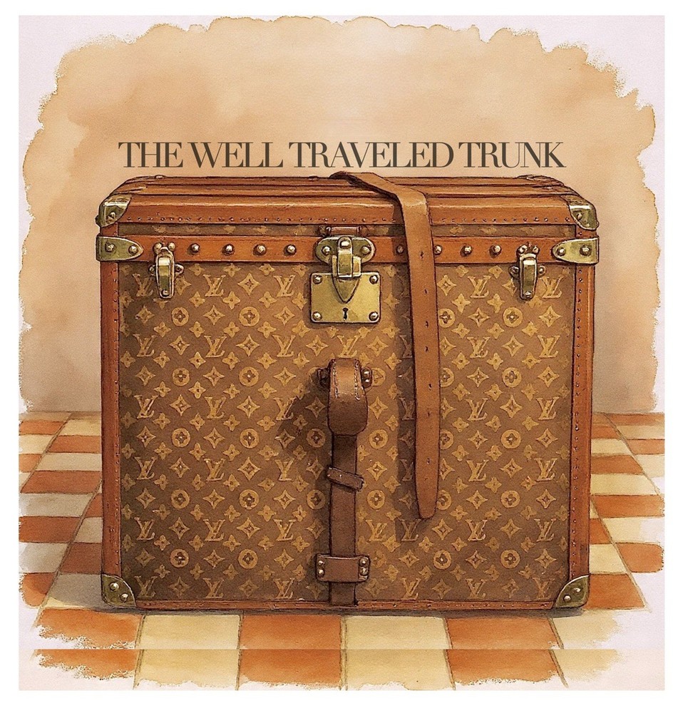 Antique Goyard Hat Cube Trunk Chevron Pattern