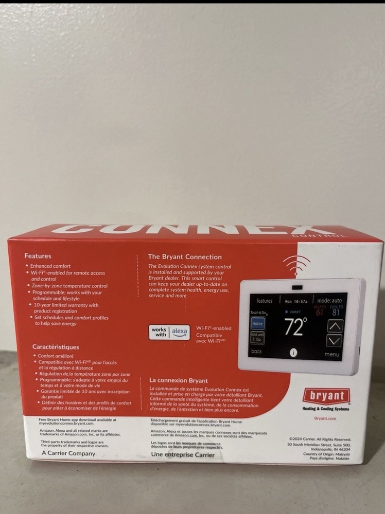 Bryant Evolution Connex Wi-Fi Programmable Thermostat Touchscreen Alexa white