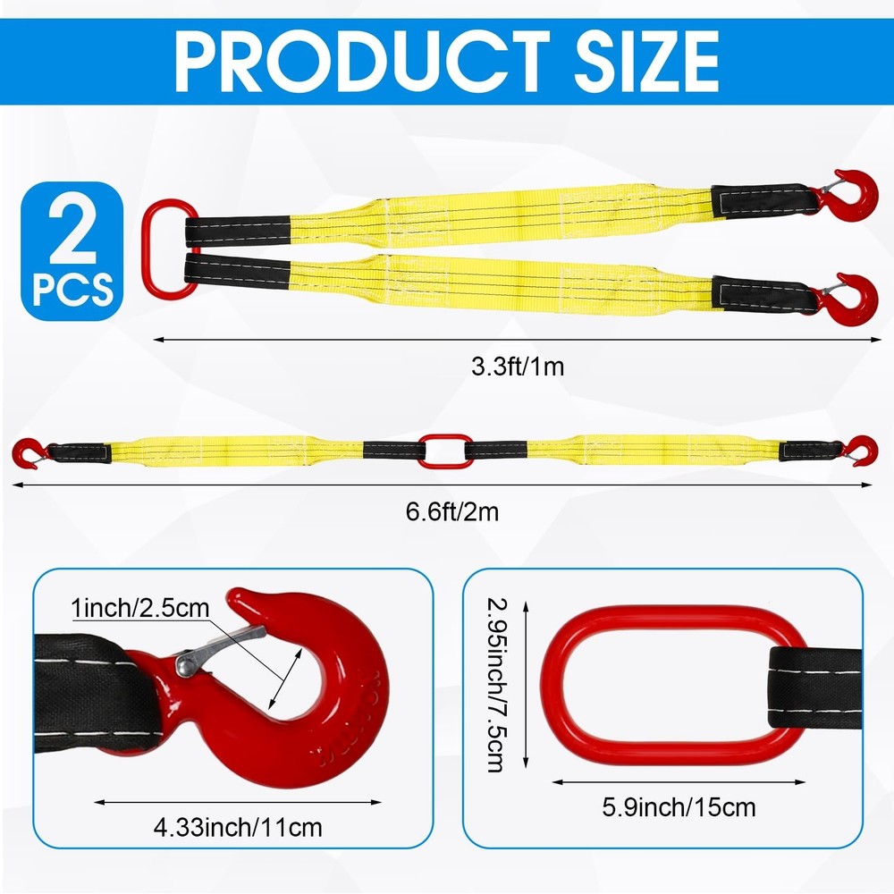 2 Pack Lifting Slings Straps with Hooks Web Slings Capacity Polyester Bridle ...