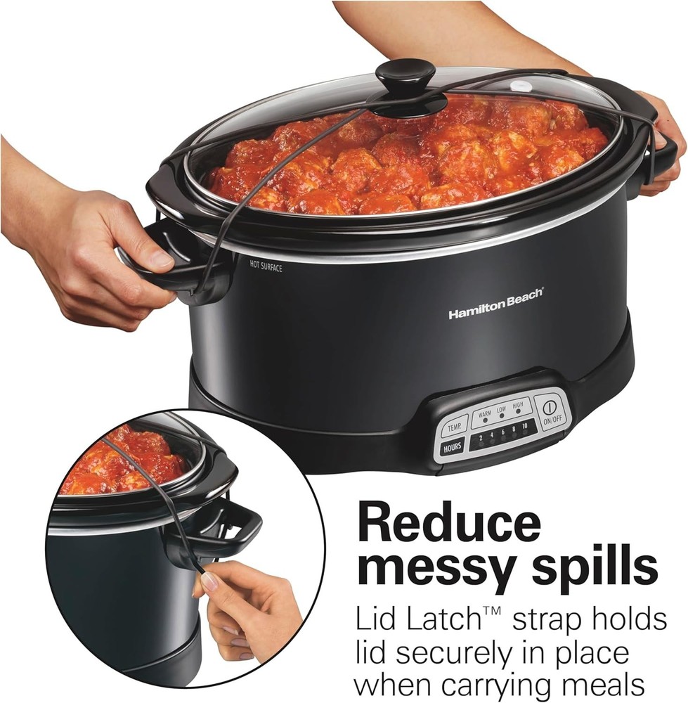 Hamilton Beach (33474G) Portable 7 Quart Programmable Slow Cooker (Black) NEW