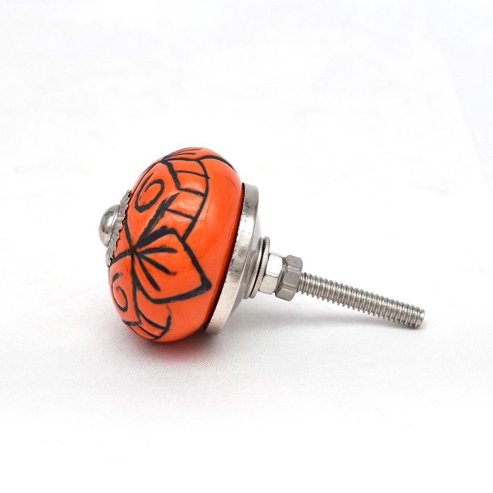 Emboss Orange Color Ceramic Knobs Handpainted Kitchen Cabinet Drawer Pulls