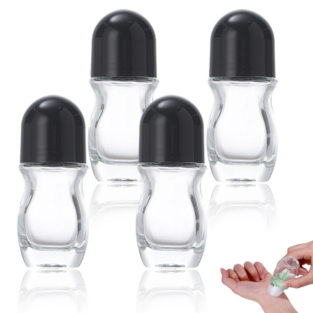 4 Pieces Empty Glass Roller Bottles, Roll On Bottles with Plastic Roller Ball...
