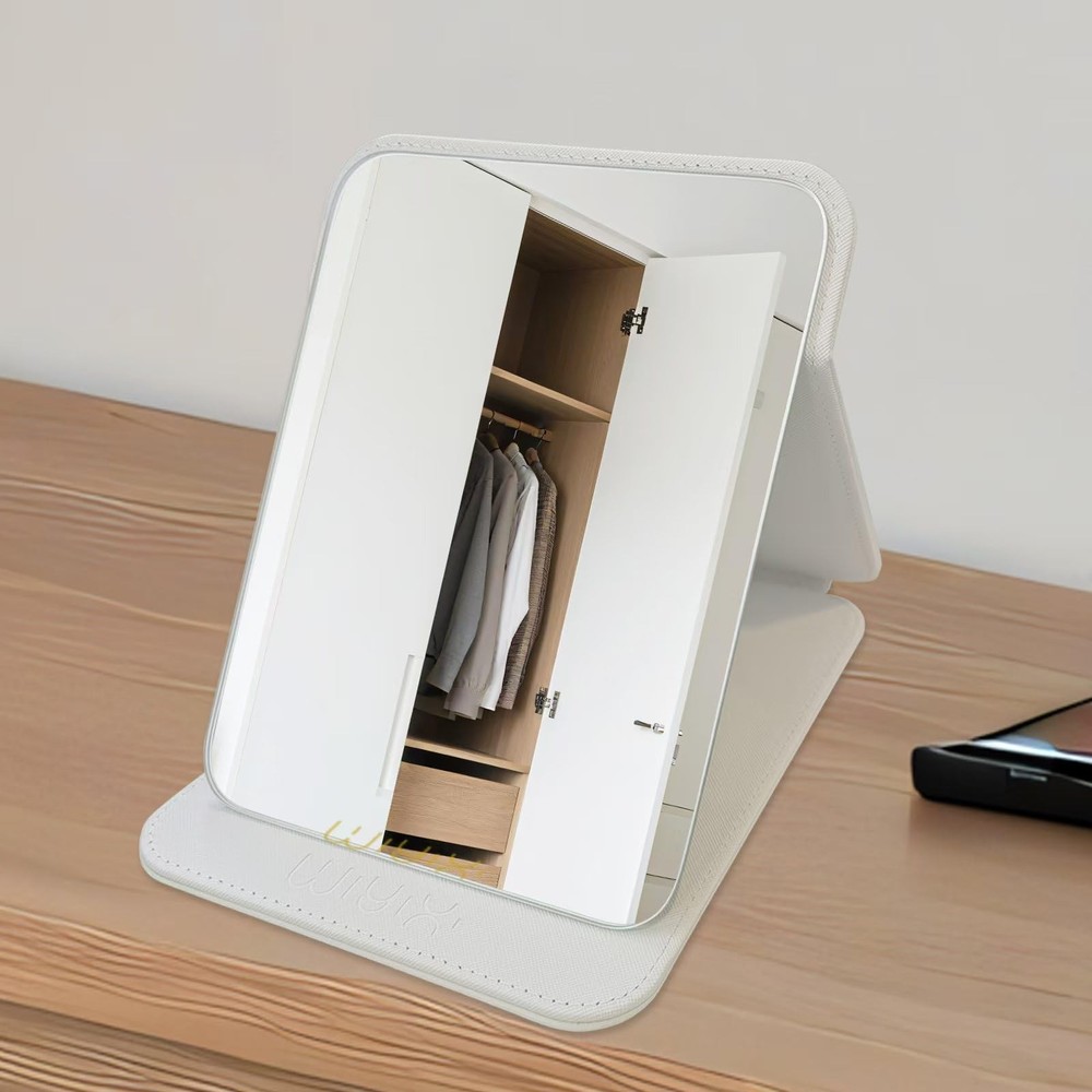 gogofree Foldable Desktop Mirror, 8" × 6" Adjustable Angle 8"L x 6"W, White