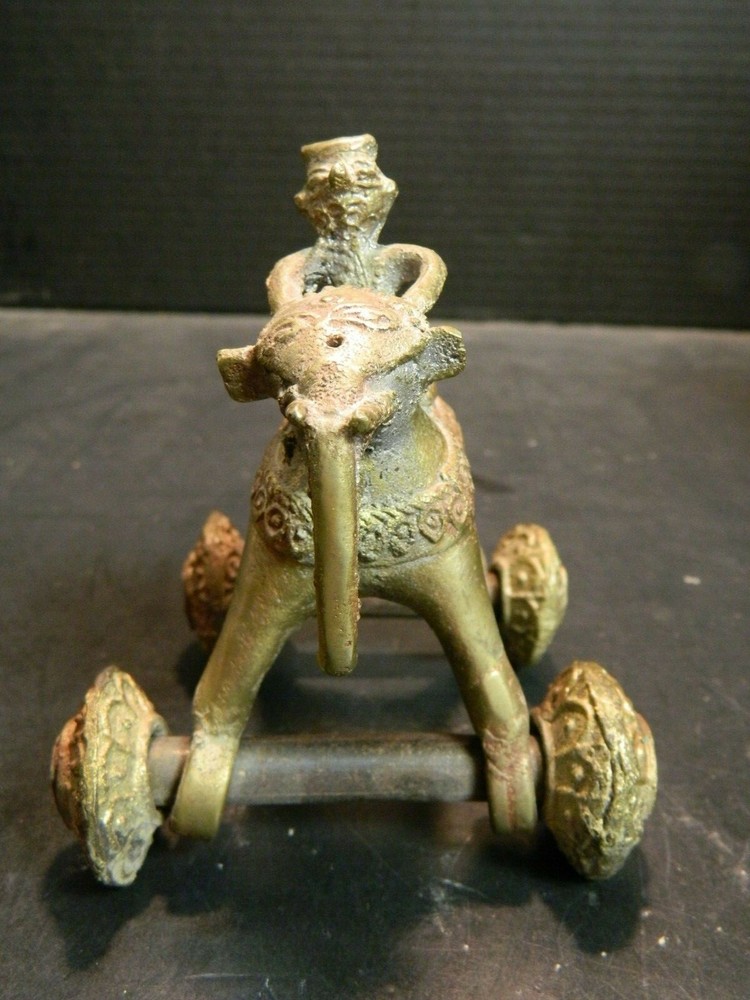 Antique India Brass / Bronze Devotional Shrine Temple Elephant Pull Toy Good Con