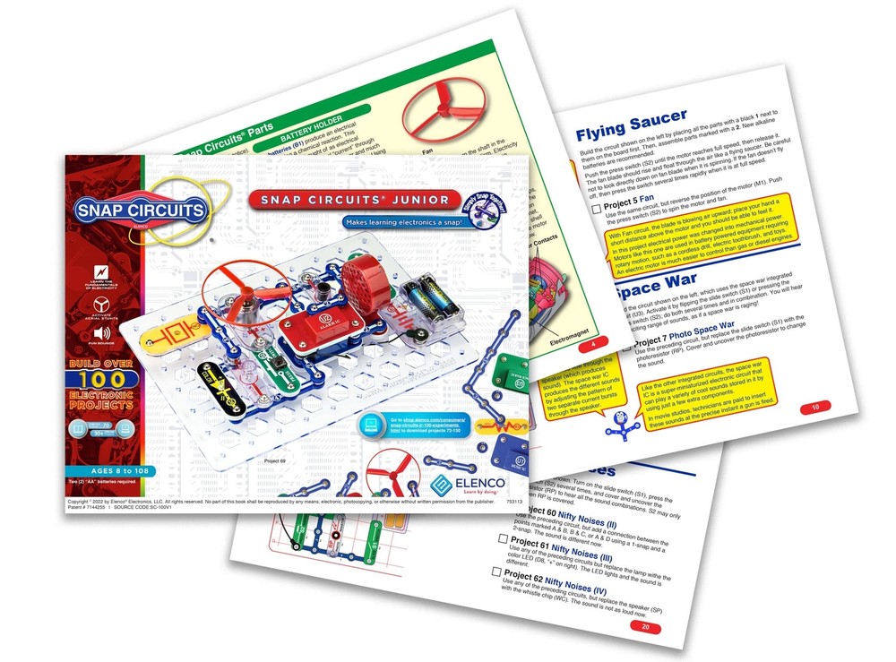 Snap Circuits Jr. SC-100 Electronics Exploration Kit, Over 100 Projects, Full...