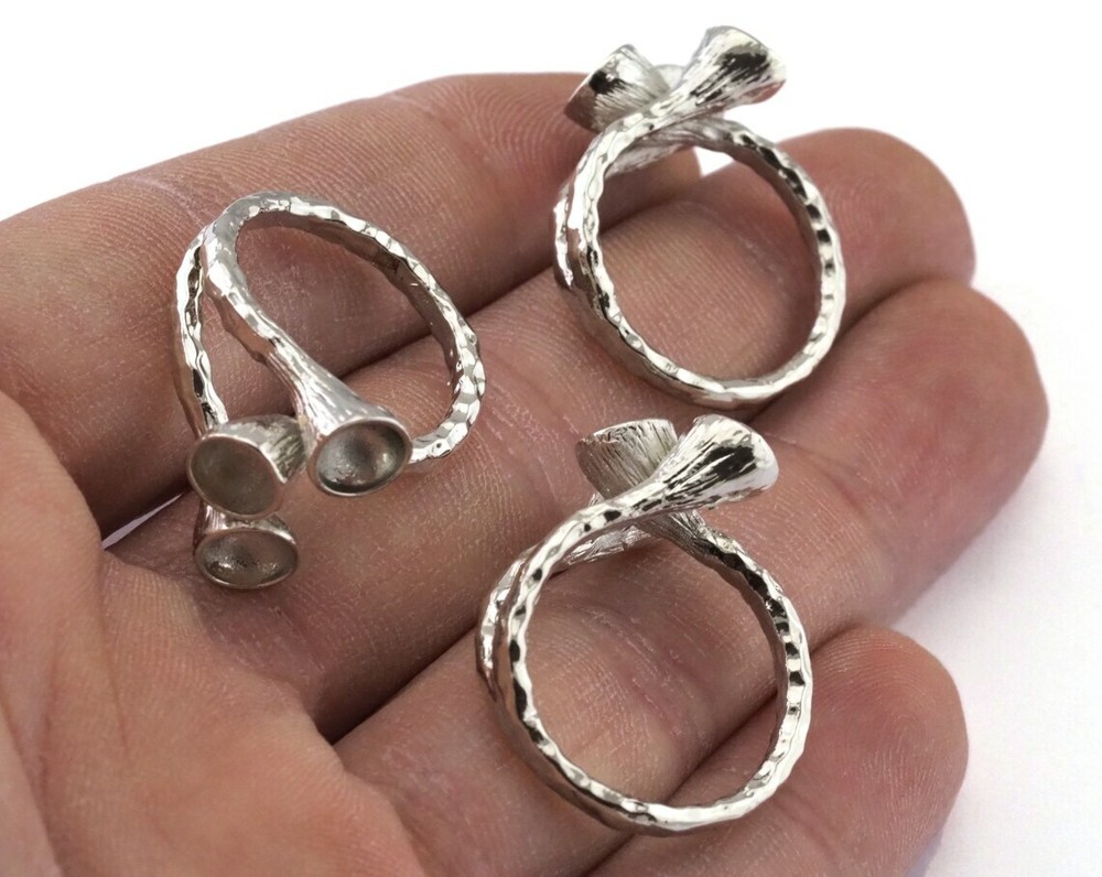 Cone shape setting blanks Ring Adjustable Rings for women, Silver Tone 8US 2370