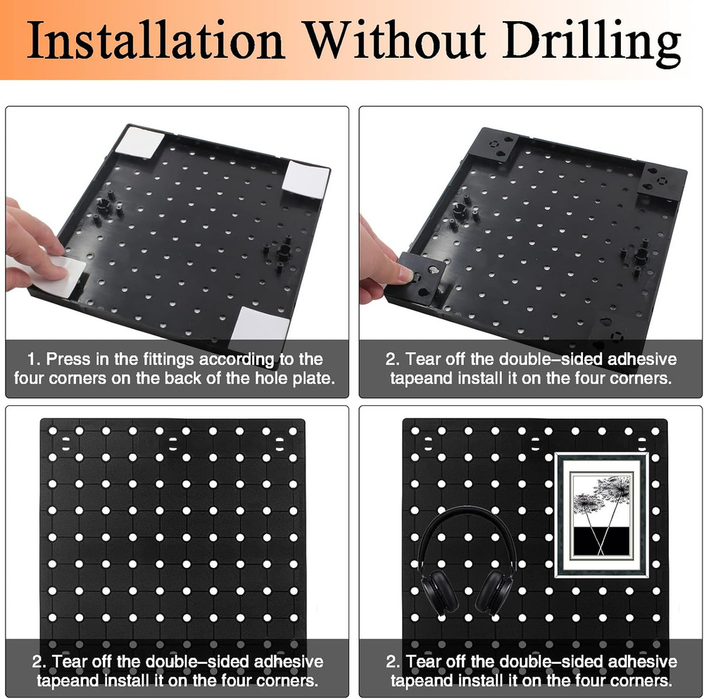 2 PCS Pegboard Wall Organizer, Self-Adhesive Peg Board Wall Panel Kits Pegboard