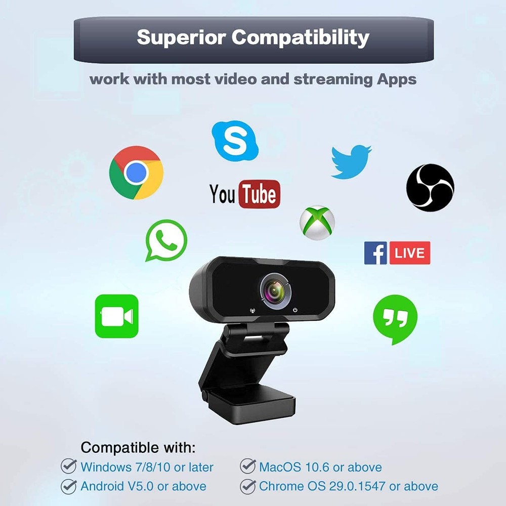Webcam 1080p HD Computer Camera - Microphone Laptop USB PC Webcam with Privacy S