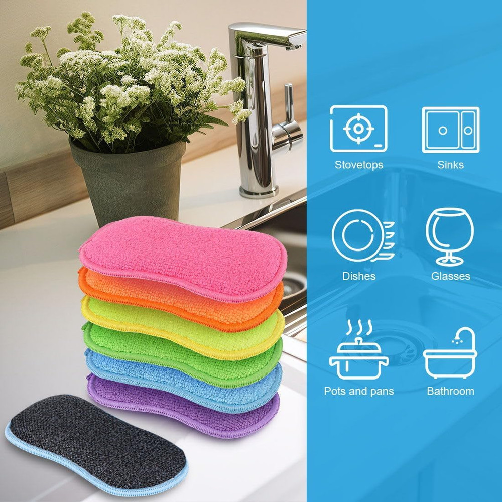 12 Pack Multi-Purpose Scrub Sponges Kitchen, Dish Sponge, Non-Scratch Microfiber