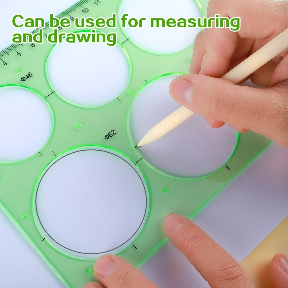 Circle Template for Drawing Drafting, 4Pcs Plastic Circle/Oval/Triangle Shape