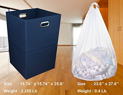 Extra Large Laundry Hamper with Laundry Bag, Foldable Clothes Basket Navy Blue
