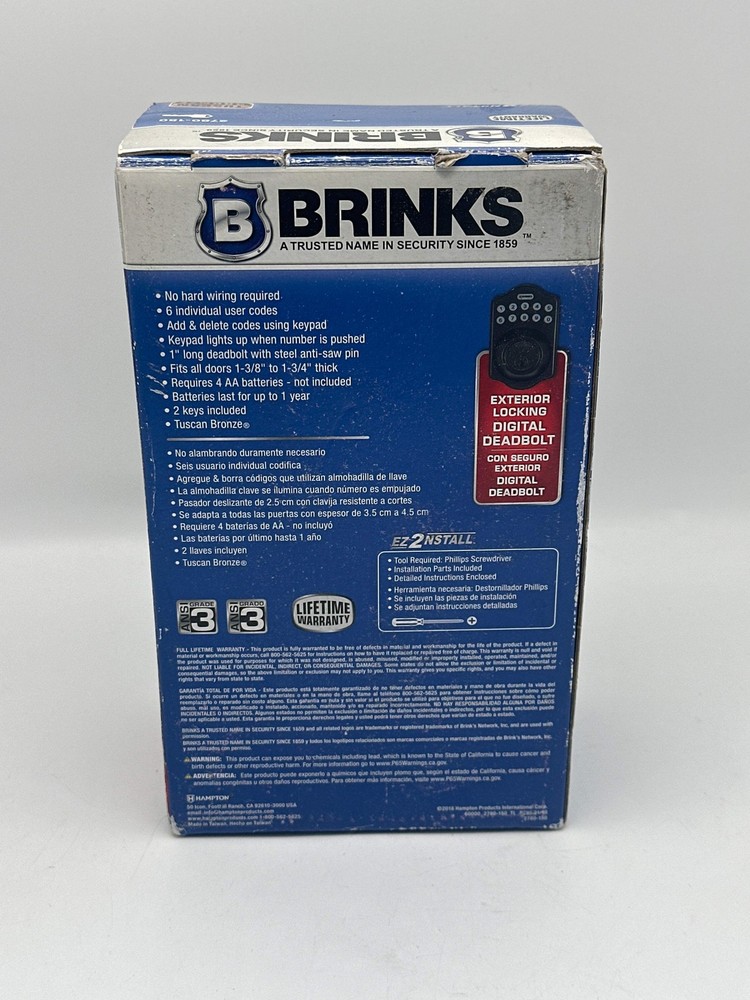 Brinks Digital Deadbolt 2780-150 New Open Box