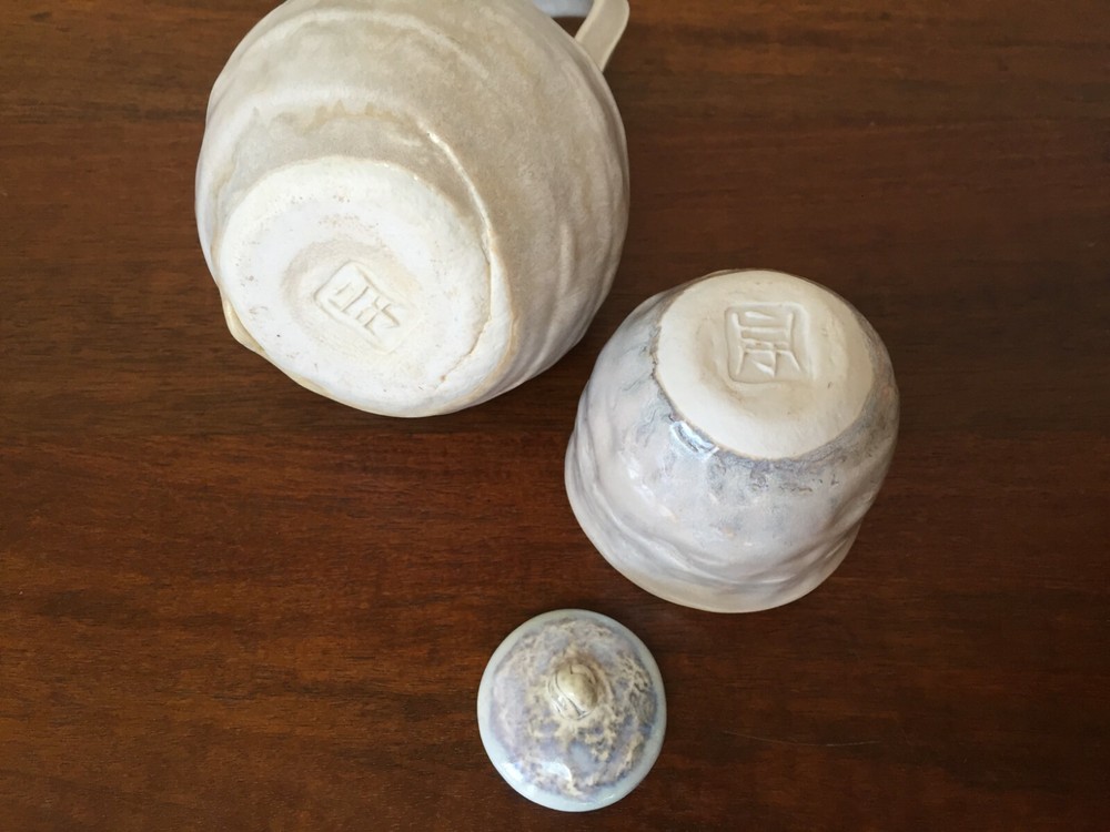 Studio Art Pottery Glazed Teapot & Cup Signed