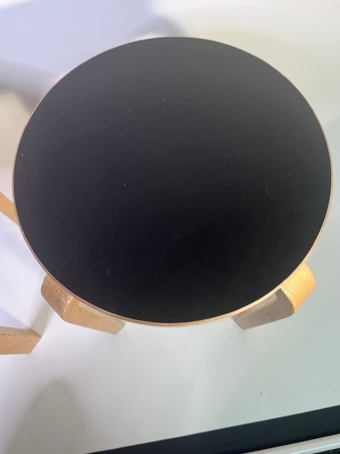 2 Artek Alvar Aalto Model E60 Black Birch Stools Original