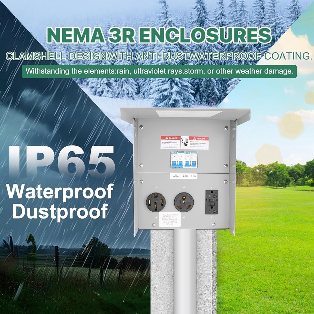 RV Temporary Power Outlet Panel Electrical 50/30/20A with Breaker