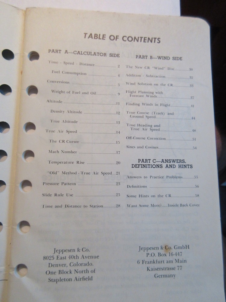 Vintage Jeppesen Model Flight Computer booklet INSTRUCTION GUIDE 1960