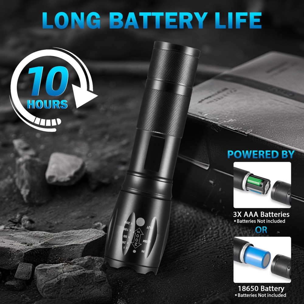 12Pack LED Flashlights High Lumens, 5Mode Tactical Flashlight 12Pack, Black