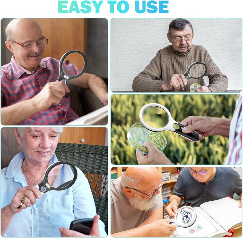 Lighted Compact Magnifying Glass, 45X 10X 5X for Reading and Low Vision