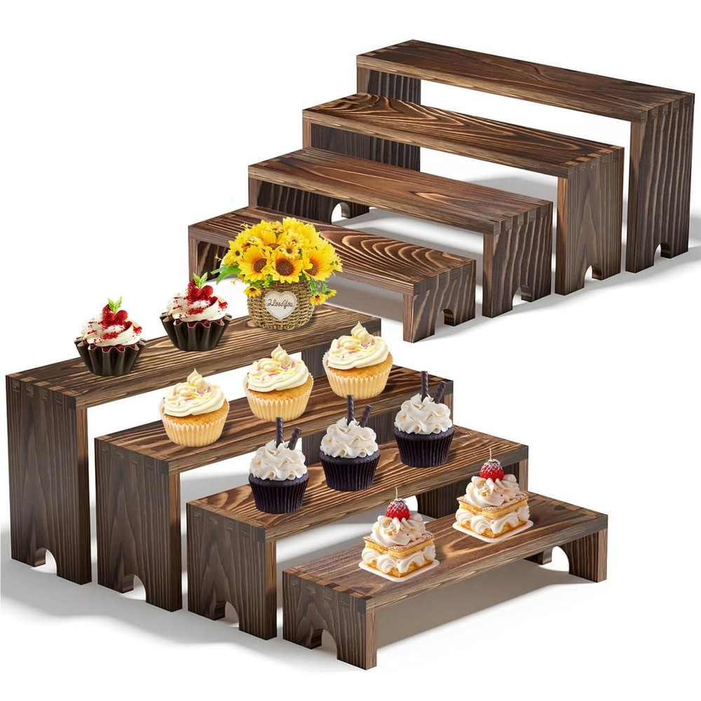 Large 2 Set Stackable Wooden Cupcake Stand Tiered Riser Display Stands for Ve...