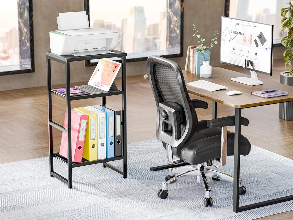 3 Tier Metal Printer Stand Shelf, Black Side Table for Printer, Fax Marchine