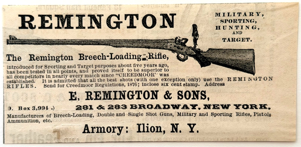 1876 Remington Breech Loading Rifle Advertisement Centennial Year Armory Ilion