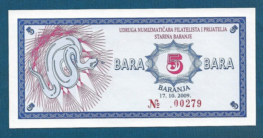 5 Bara 2009. Baranja Croatia Fantasy banknotes !