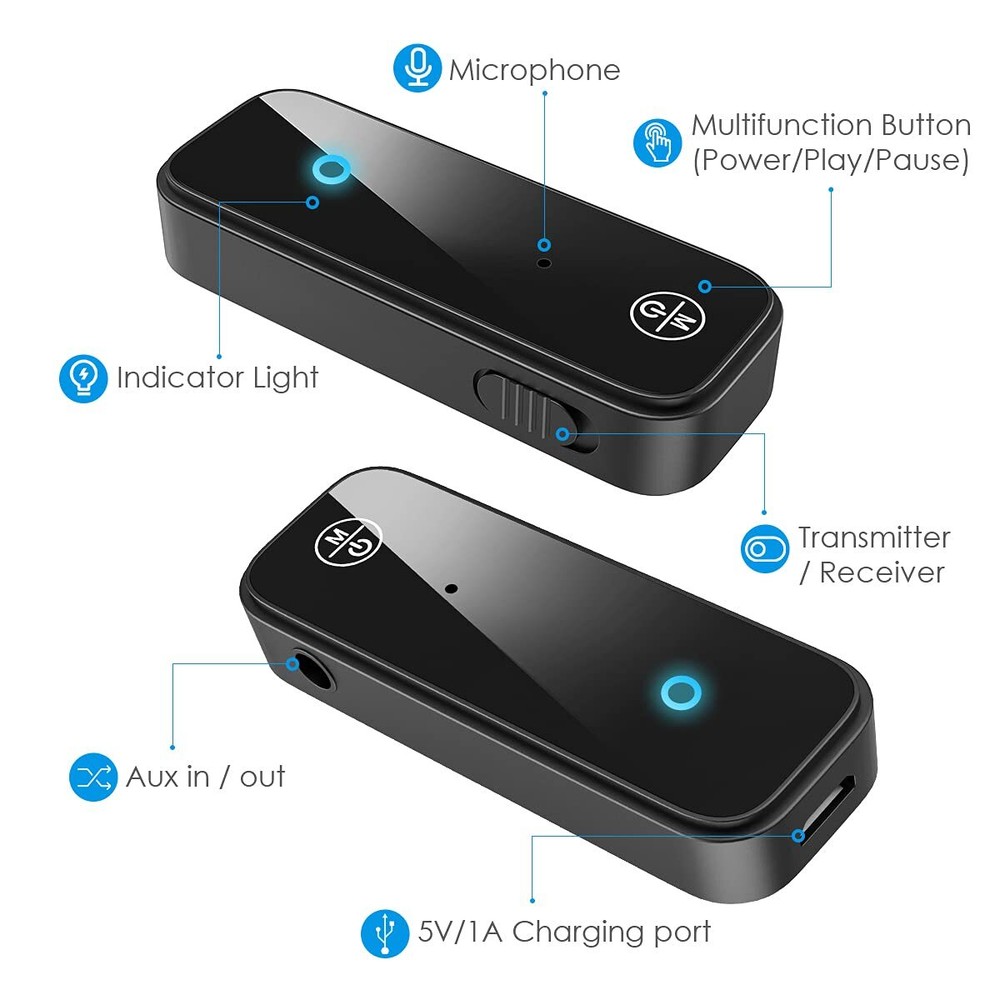 Aux Bluetooth Adapter for Car 2 in 1 with Display Bluetooth 5.0 Receiver