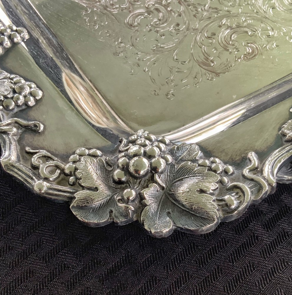 Antique Webster & Son Silverplate Grape pattern platter chased silver plate tray