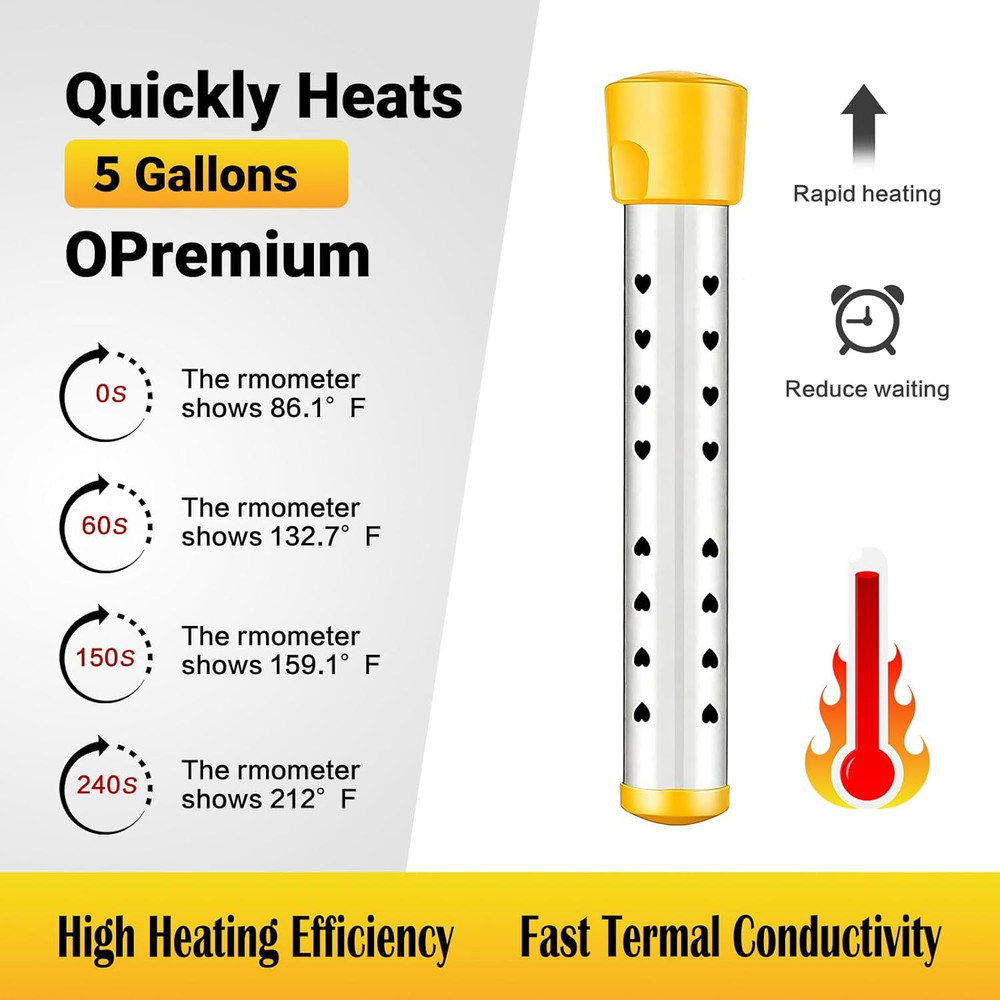 Immersion Water Heater Electric, Portable Bucket Heater with 304 Stainless Steel
