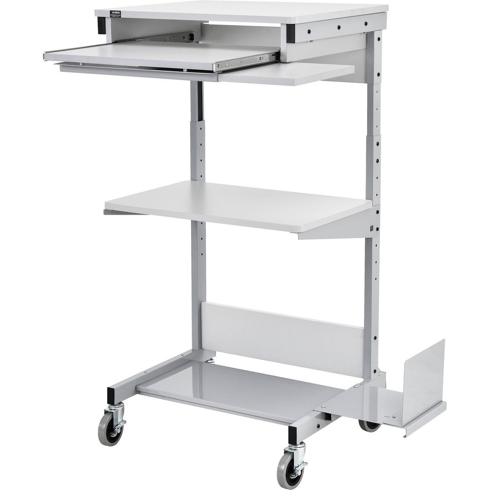 Mobile Computer Workstation with Keyboard Printer Shelf and CPU Holder Gray