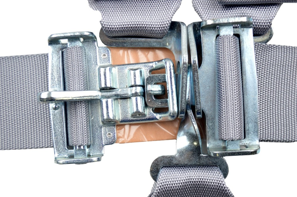 FLOOR MOUNT 5 POINT RACE HARNESS GRAY LATCH & LINK 3" WEBBING SFI 16.1