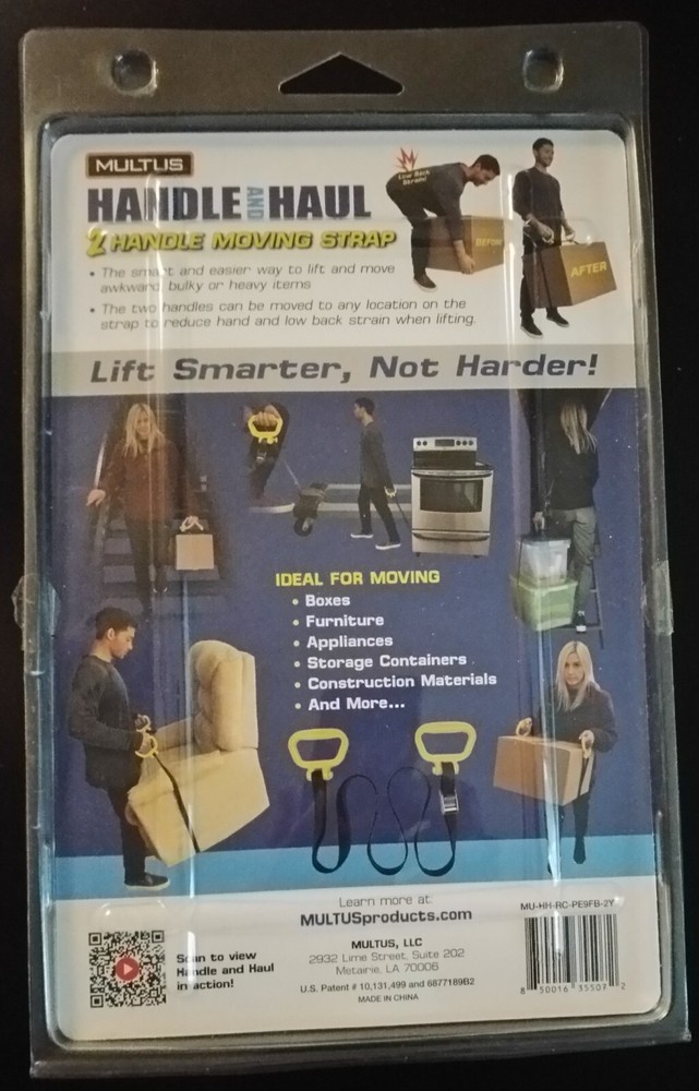 Multus Handle and Haul 2 Handle Adjustable Moving Straps, New
