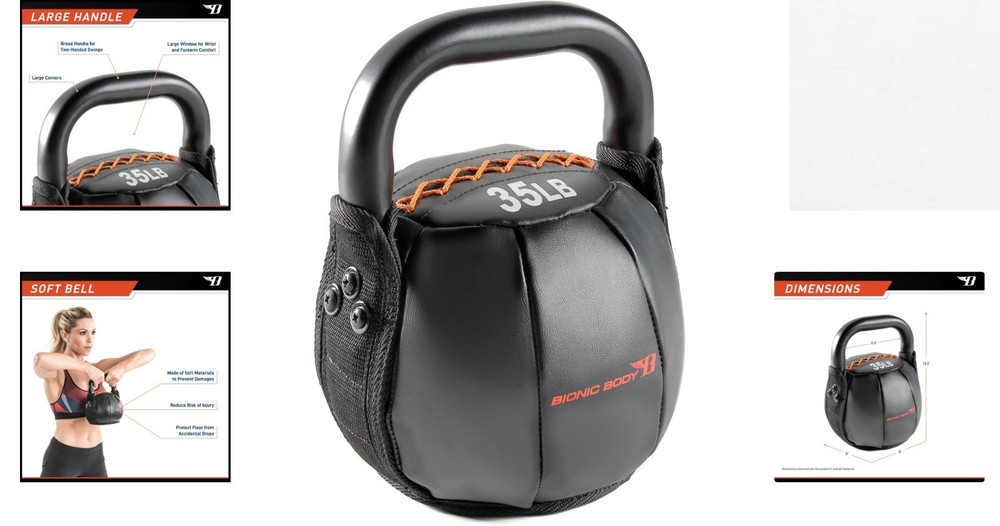 Bionic Body Soft Kettlebell 35 lbs - Safe Ergonomic Design for Core Training