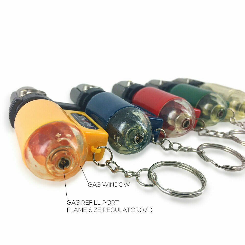 5 PACK Mini Gas Lighter Windproof Blue Flame Jet Torch Lighters with Keychain