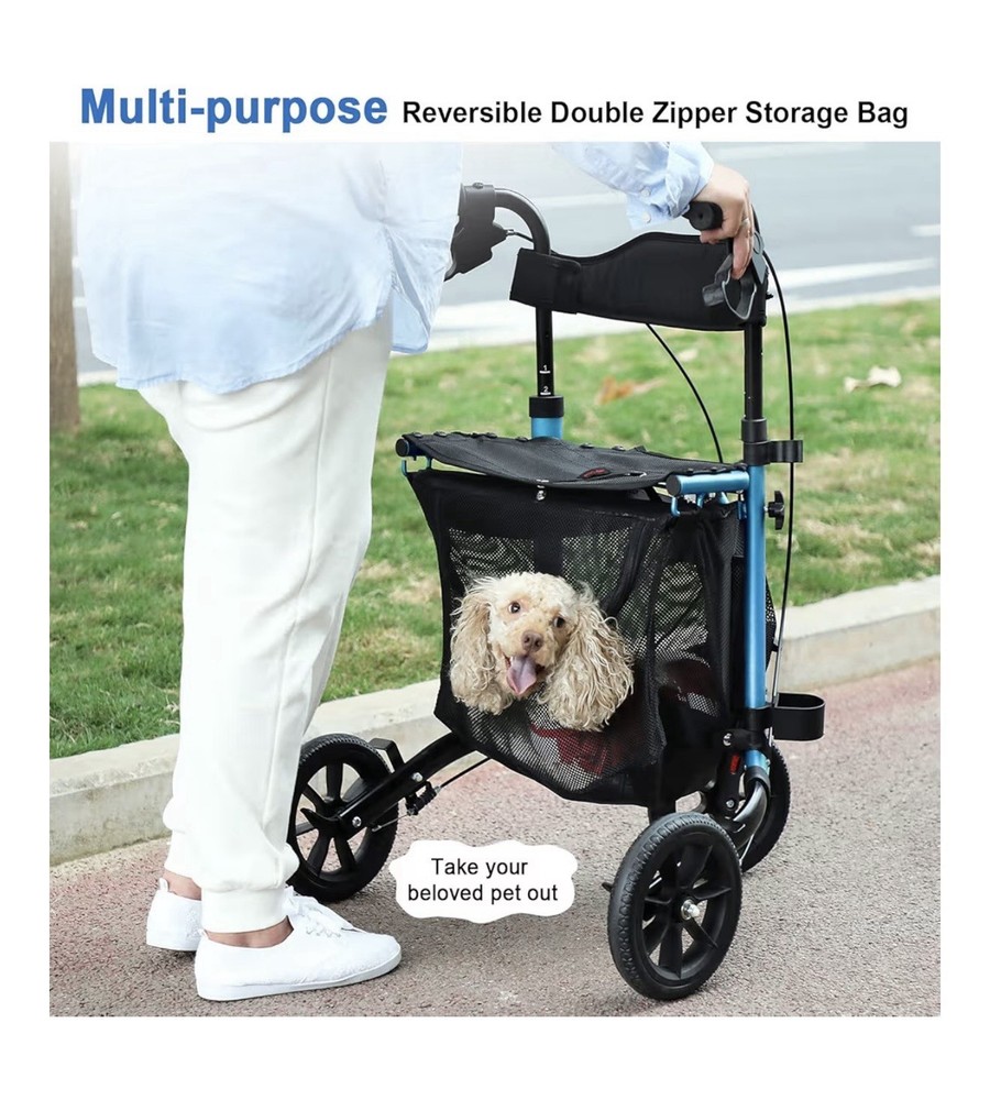 WALK MATE 3 Wheels Rollator Walker 10Lb SeatBackrest Lightweight Foldable Blue