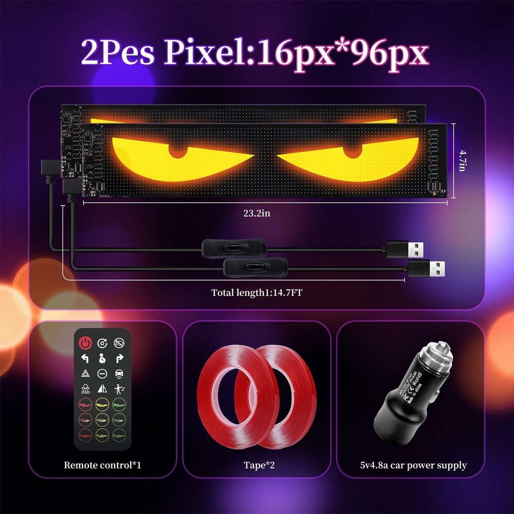 Devil Eyes Light 2PC for Windshield-23.42x4.72IN LETOUR Programmable LED Eyes...
