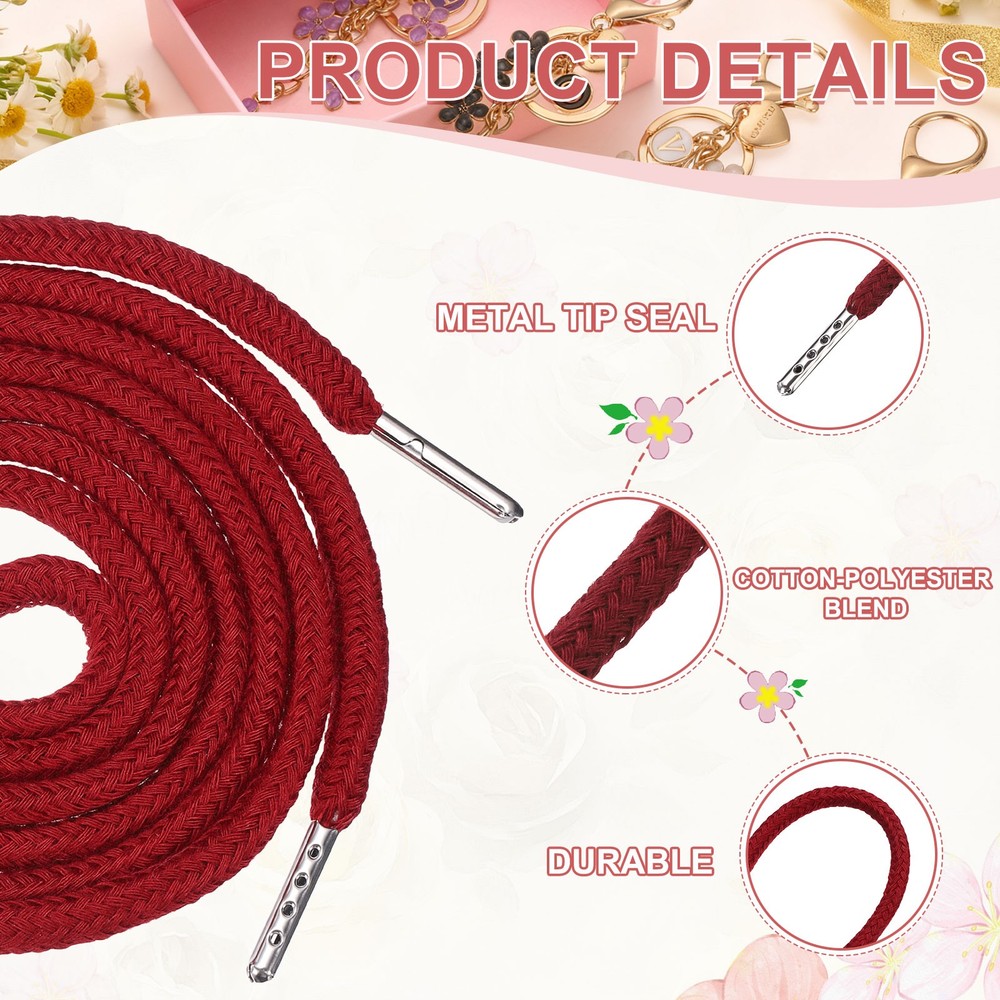 2 Pcs Hoodie Strings Drawstring Cords with Easy Threader (Burgundy)