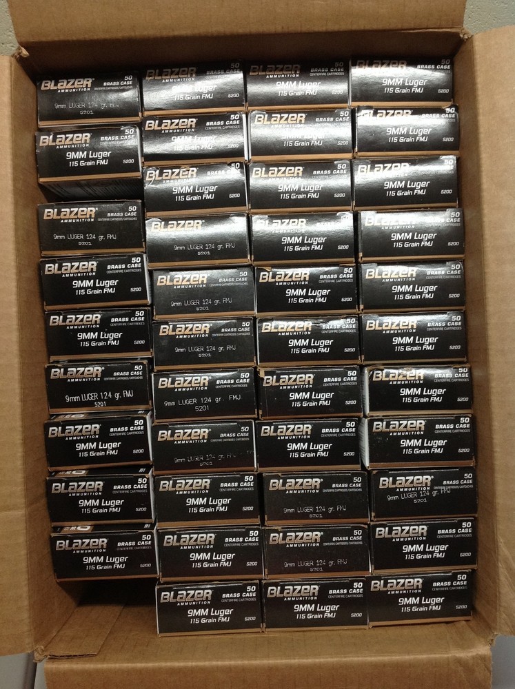 9mm used empty Blazer ammo boxes with trays