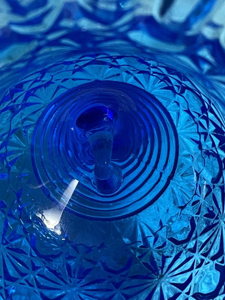 Fenton Blue Daisy Button Glass Bell Ribbed Handle Blue - Missing Clapper