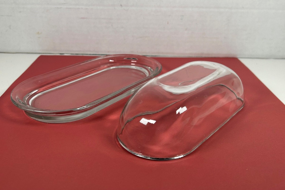 Very Nice Solid Clear Glass Covered BUTTER DISH Simple Smooth See-Through