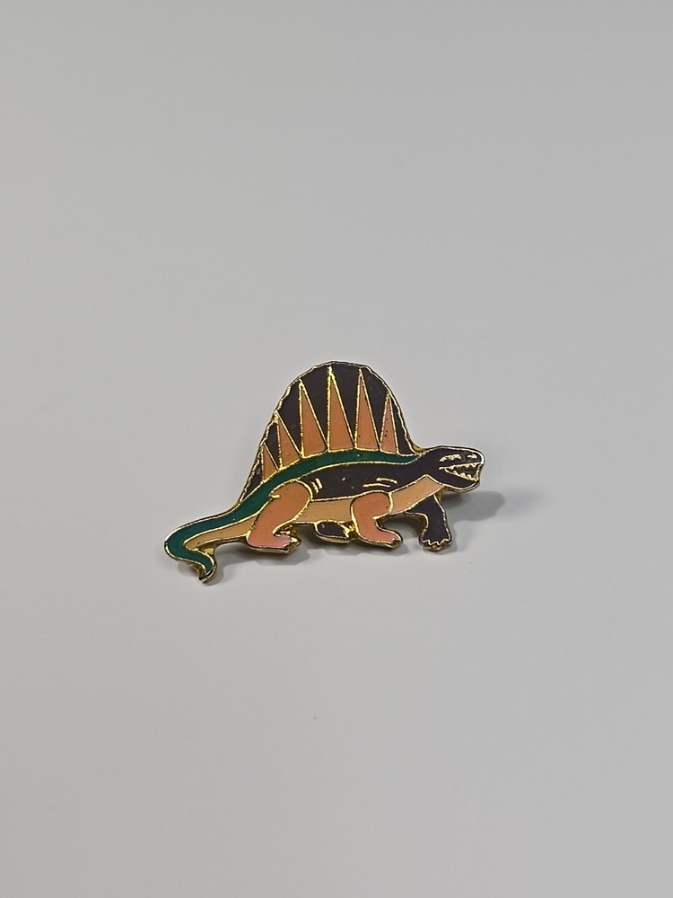Dimetrodon Dinosaur Lapel Pin Green & Orange