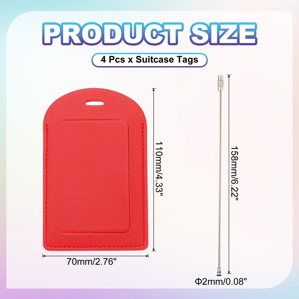 4 Pcs Suitcase Tags, Red Leather Luggage Name Tags, Sideways Flip